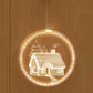 LED 3D hanging decoration light with Christmas house scene glow, round frame