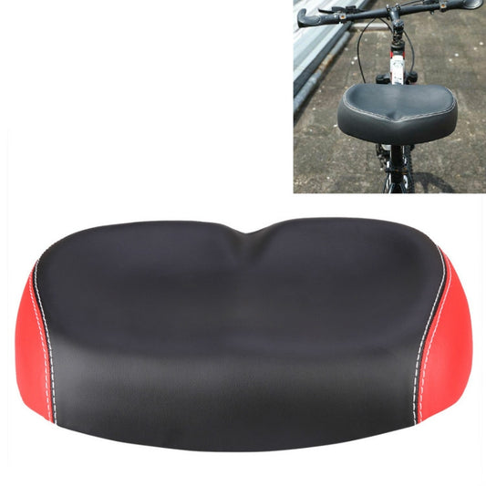 Red and black mountain bike seat cushion with no-nose profile and shock-absorb padding