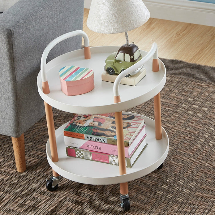 Three-tier round white storage trolley with small organizers and rolling caster wheels