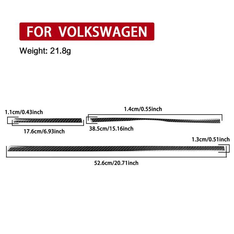 Dashboard trim sticker set size layout with dimensions for 3-piece installation