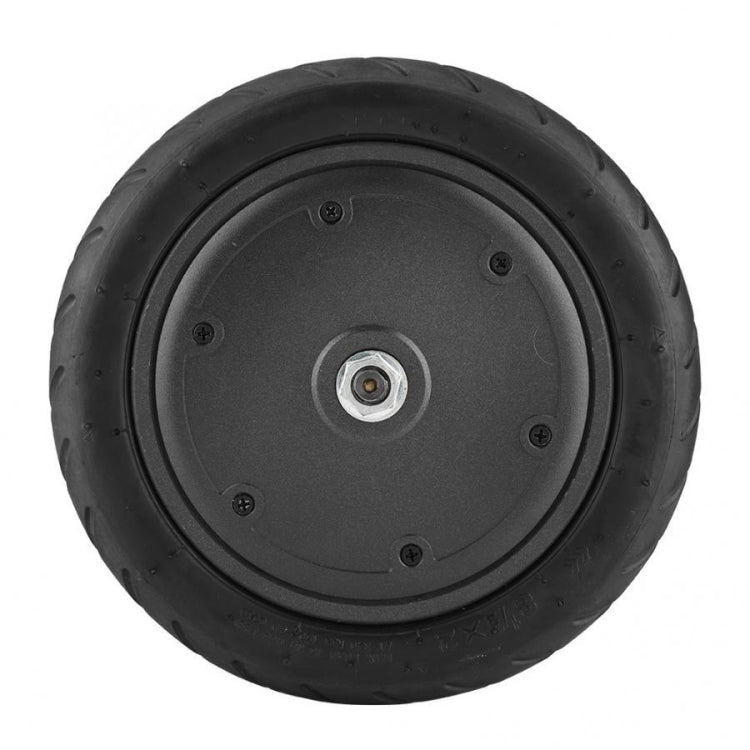 Black scooter drive wheel with center hub and mounting screws, pneumatic tire