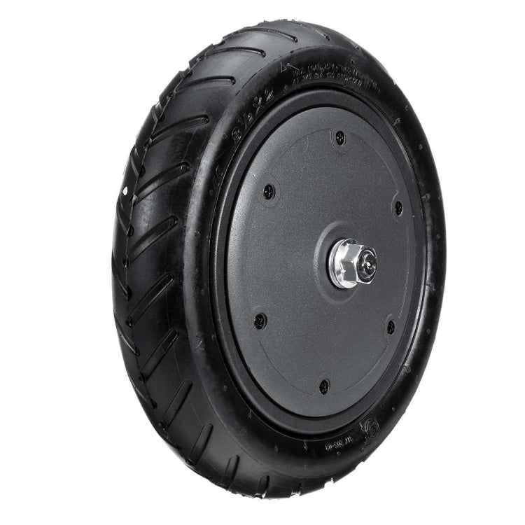 Pneumatic scooter tire wheel with metal hub on black motor plate and tread