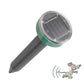 Solar ultrasonic mouse repeller stake showing green LED top and sound-wave icon