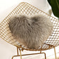 Heart-shaped faux fur cushion pillow, gray plush pile