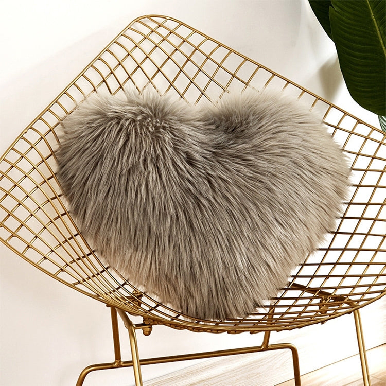 Heart-shaped faux fur cushion pillow, gray plush pile