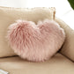 Heart-shaped faux fur cushion pillow, light pink fluffy pile