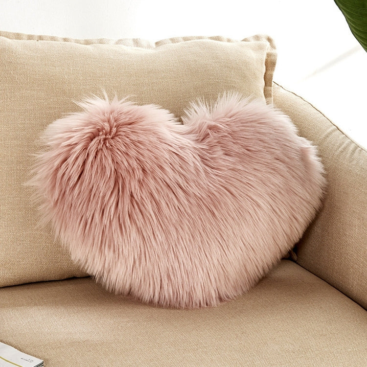 Heart-shaped faux fur cushion pillow, light pink fluffy pile