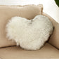 Heart-shaped faux fur cushion pillow, white with light gray shading