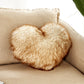 Heart-shaped faux fur cushion pillow, tan and cream plush pile