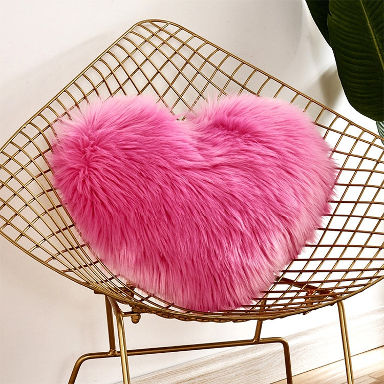 Heart-shaped faux fur cushion pillow, pink plush filling, 40x50 cm cover