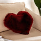 Heart-shaped faux fur cushion pillow, dark red plush, 40x50 cm cover