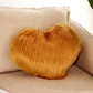 Heart-shaped faux fur cushion pillow, golden yellow plush, 40x50 cm cover