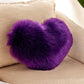 Heart-shaped faux fur cushion pillow, purple plush, 40x50 cm cover