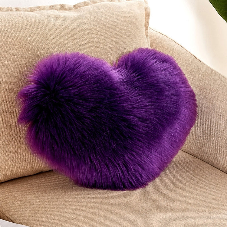 Heart-shaped faux fur cushion pillow, purple plush, 40x50 cm cover