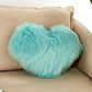 Heart-shaped faux fur cushion pillow, light turquoise plush, 40x50 cm cover