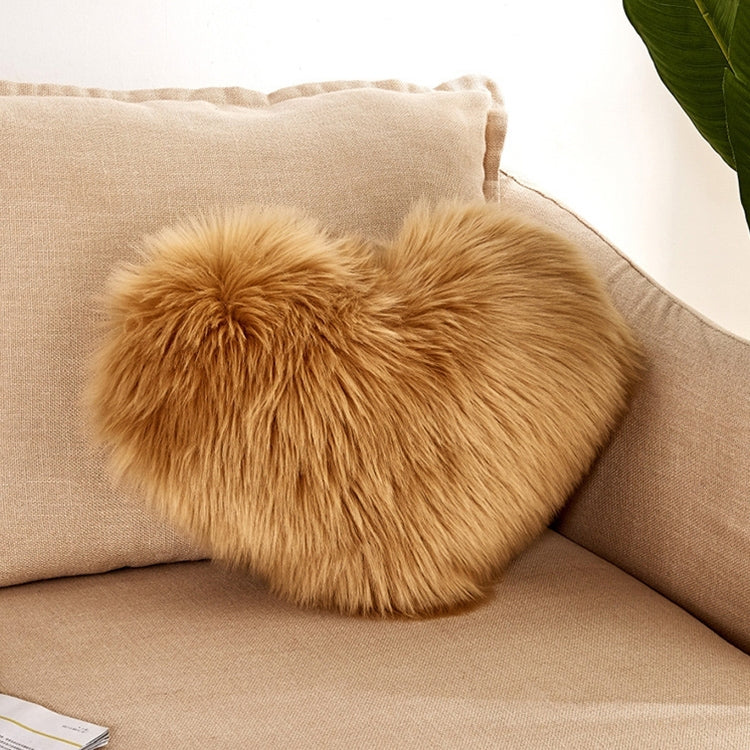 Heart-shaped faux fur cushion pillow, tan gold plush, 40x50 cm cover