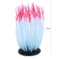 Coral tree aquarium ornament, light blue translucent strands with pink tips on black base