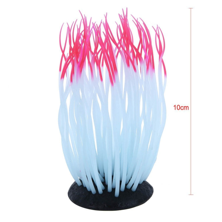 Coral tree aquarium ornament, light blue translucent strands with pink tips on black base