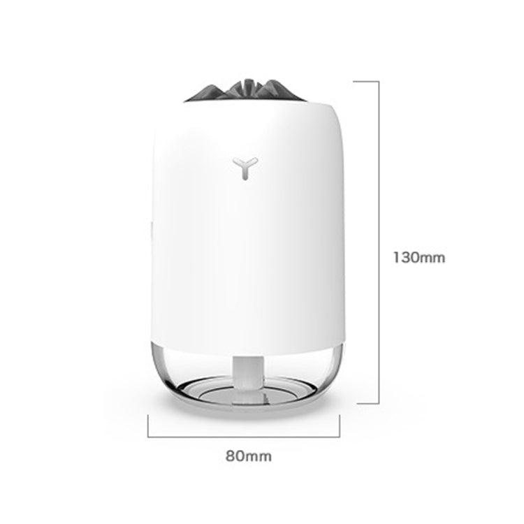 Pearl white car humidifier night light diffuser, front view with size markings