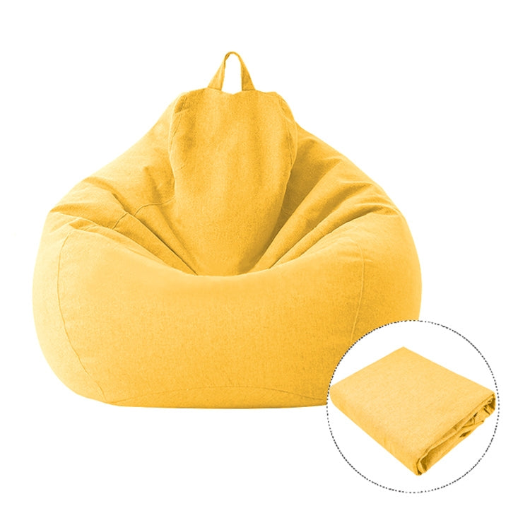 Yellow fabric bean bag chair cover with top handle and stitched seams