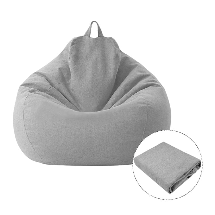 Light gray fabric bean bag chair cover with carry handles and stitched seams