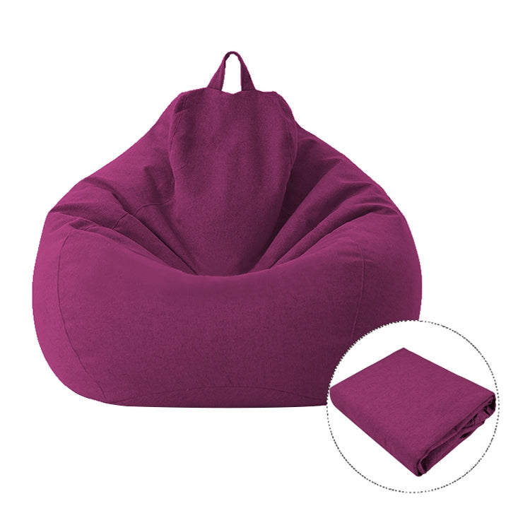 Purple fabric bean bag chair cover with top handles and stitched seams