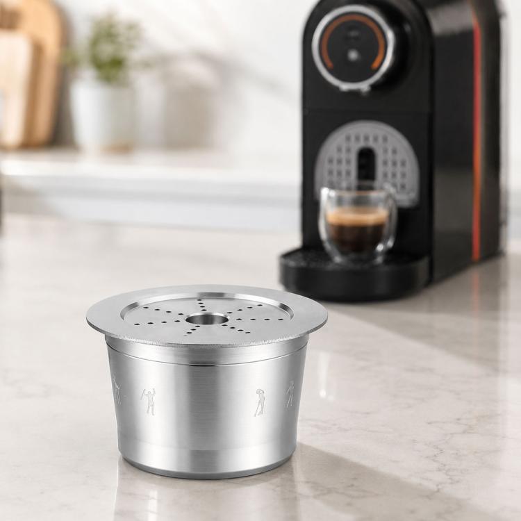 Reusable stainless steel coffee capsule filter cup with perforated top
