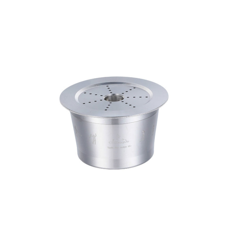 Reusable stainless steel coffee capsule with perforated lid and center outlet