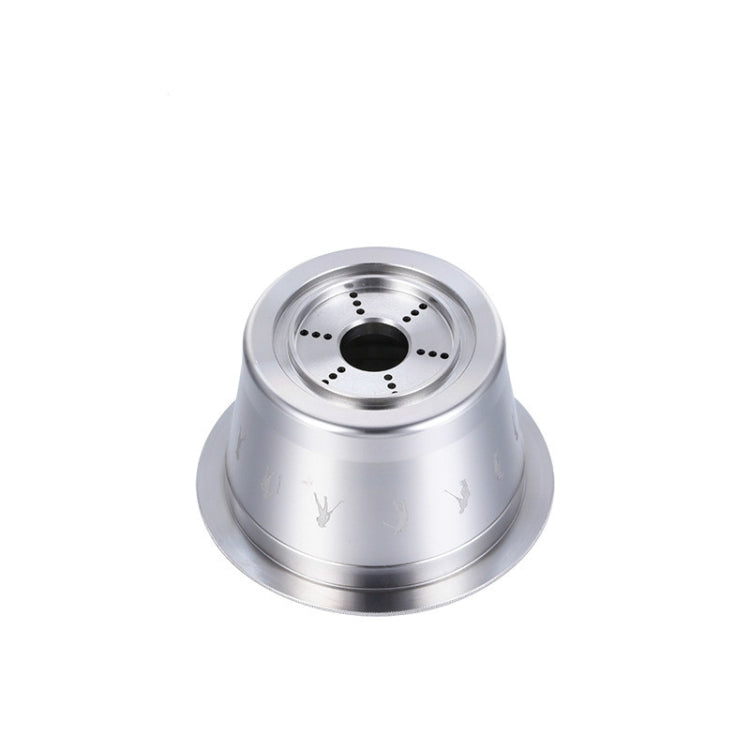 Reusable stainless steel coffee capsule filter with central black outlet and holes