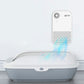 Pet deodorizer air purifier, white device mounted above a pet litter box