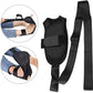 Black yoga stretching belt set with padded foot strap and long adjustment strap.