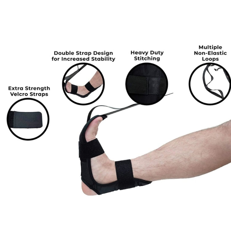 Black yoga stretching belt with double straps and reinforced stitching.