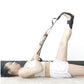 Black yoga stretching belt with foot loop for leg stretch during floor pose.