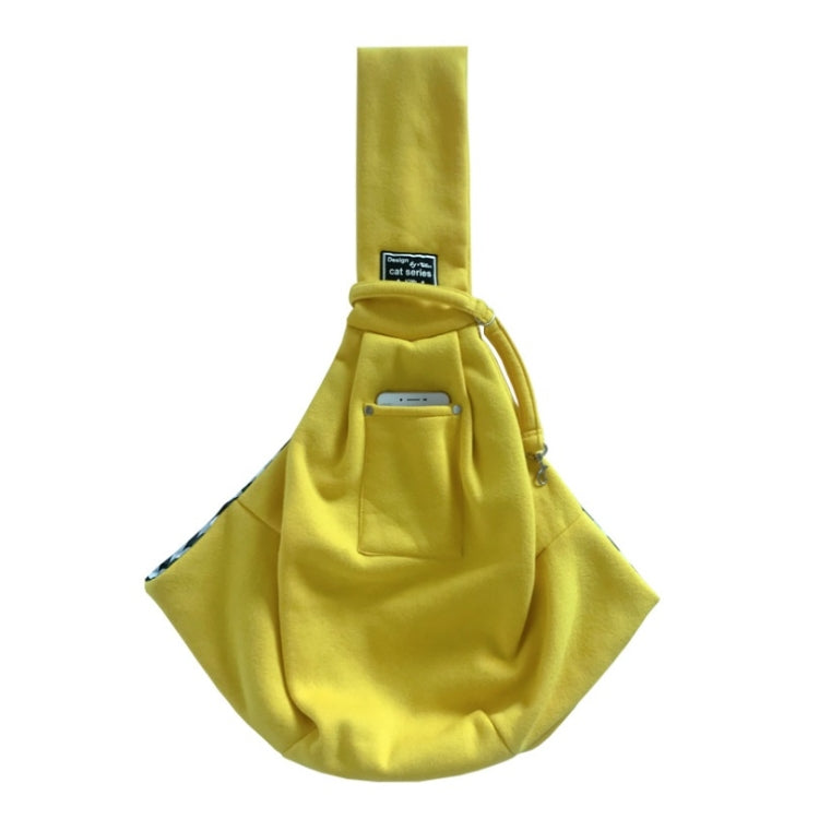 Cotton pet messenger shoulder bag in bright yellow with side pocket and carry handle