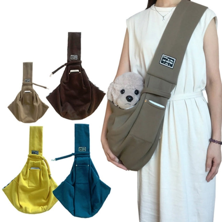 Cotton pet messenger shoulder bags assortment in tan, brown, yellow, blue