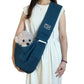 Cotton pet messenger shoulder bag in dark blue with front pocket, carrying plush dog