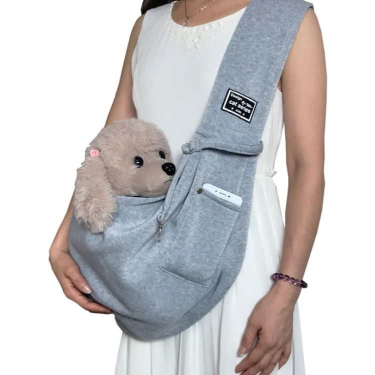 Cotton pet messenger shoulder bag in heather gray with front pocket, carrying plush dog