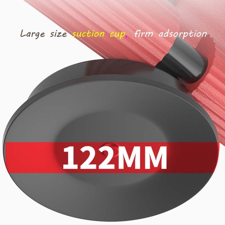Round suction cup on red abdominal curler stand with 122mm diameter label.