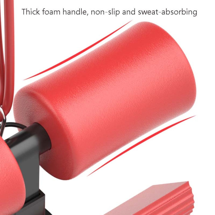 Red thick foam handle section for non-slip grip on suction-cup abdominal curler.