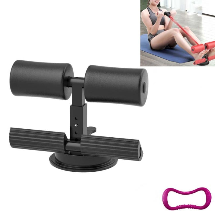 Black abdominal curler sit-up aid with suction base and pull strap