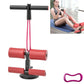 Red abdominal curler sit-up aid with hanging drawstrings and pull strap