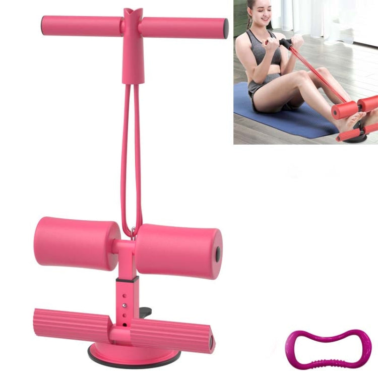 Pink abdominal curler sit-up aid with long drawstrings and pull strap