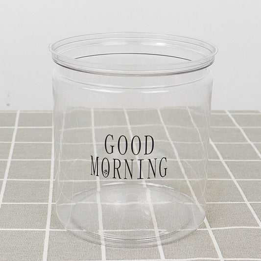 Clear hydroponic pot with “GOOD MORNING” text and visible inner reservoir water
