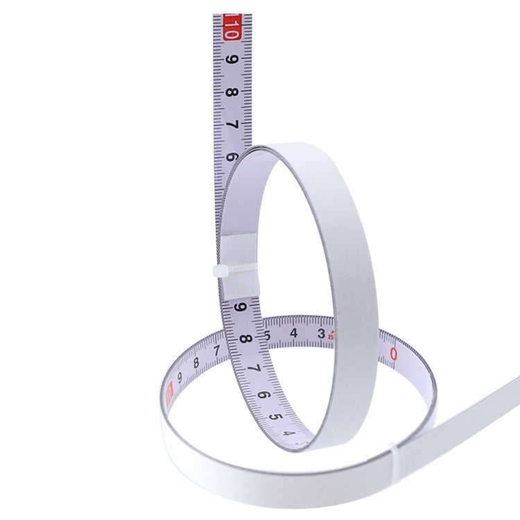 Self-adhesive steel tape measure curved loop with metric scale and red end marks