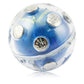 Blue clear electronic shock ball toy with central warning emblem and button cap details