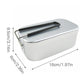 Rectangular aluminum lunch box with clasp latch and black carrying handles