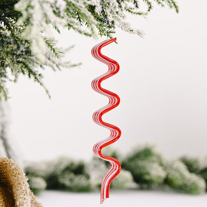 Red and white swirled candy Christmas tree ornament with hanging hook