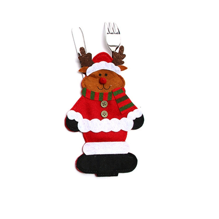 Felt elk-themed knife and fork cover with red coat, antlers, and white trim