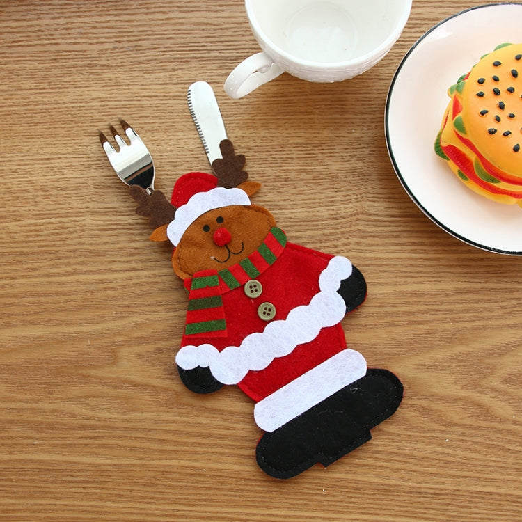 Elk knife and fork cover decoration with antlers, red outfit, and striped scarf