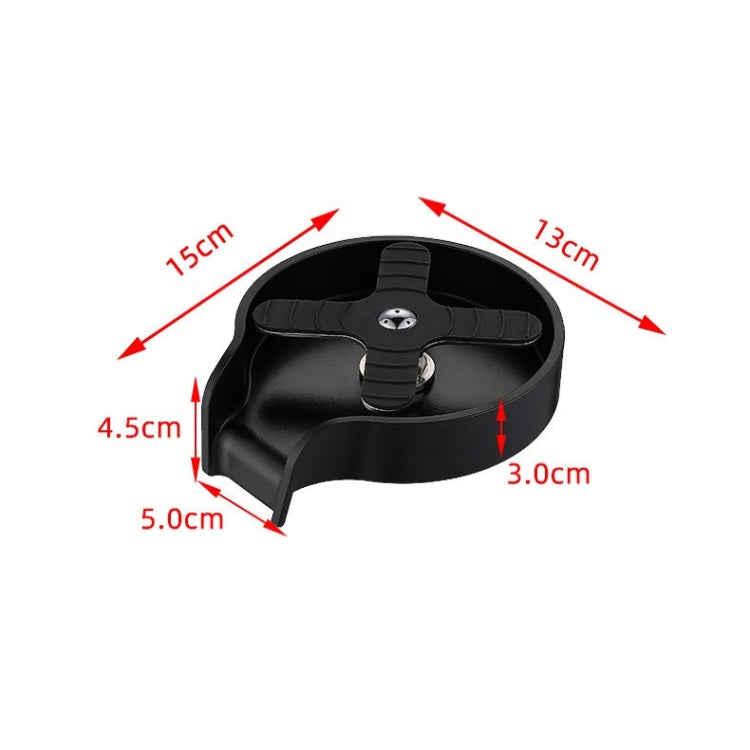 Black embedded cup washer tray with central rotating nozzle and curved splash guards